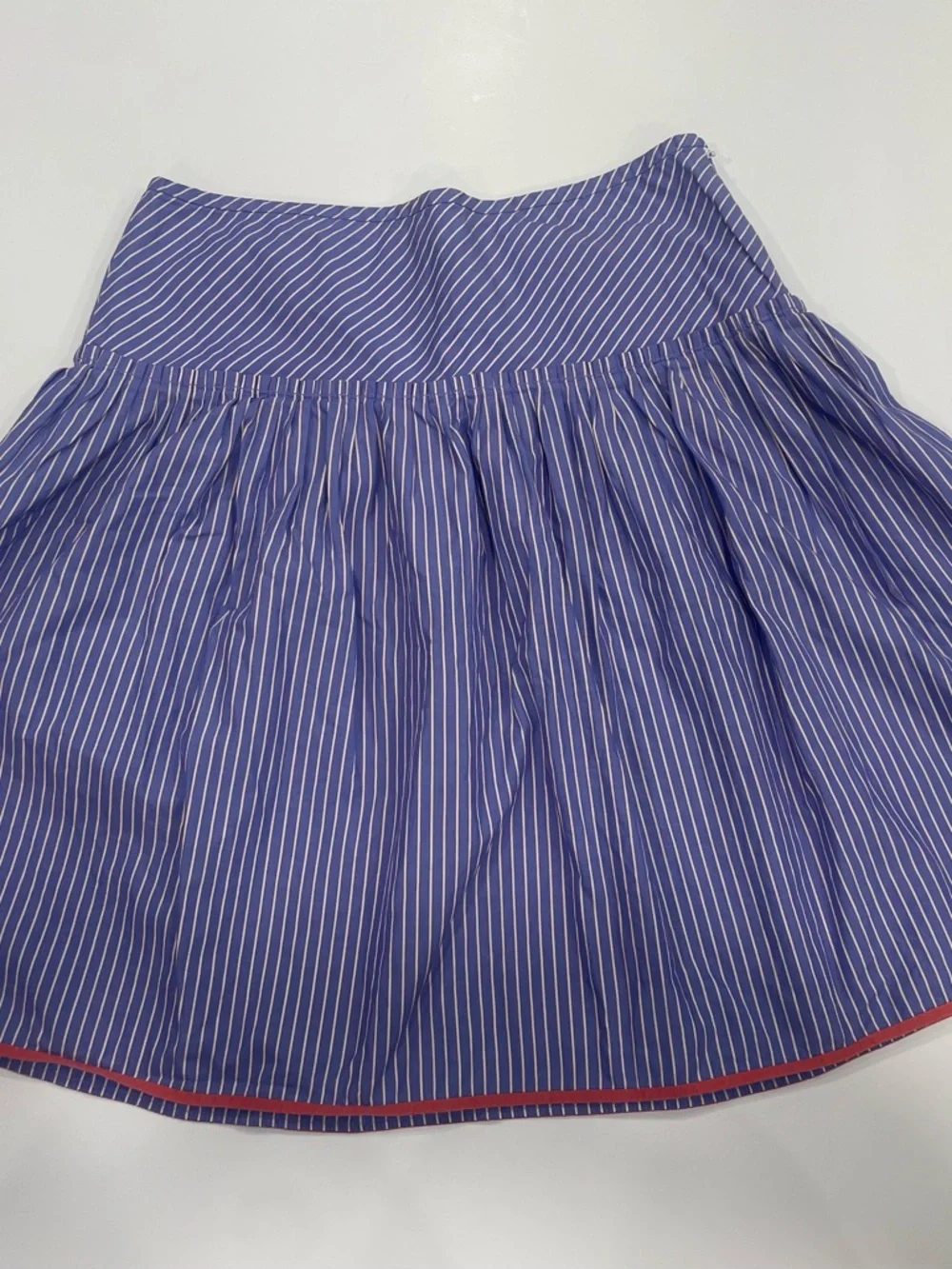 J. Crew Blue and White Pinstripe Circle Skirt with Orange Trim - Size 6 - Picture 2 of 7